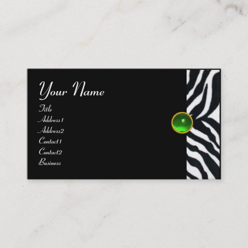 EMERALD GREEN BLACK WHITE ZEBRA FUR MONOGRAM BUSINESS CARD