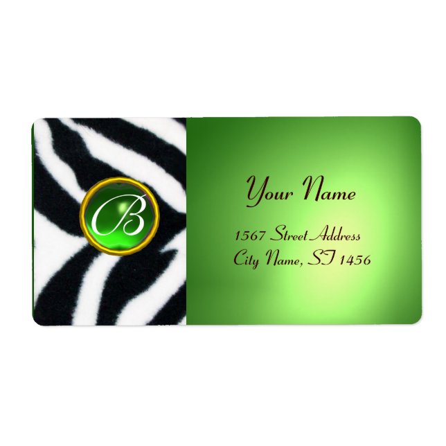 EMERALD GREEN BLACK WHITE ZEBRA FUR MONOGRAM LABEL (Front)