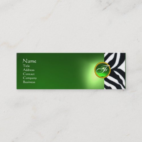 EMERALD GREEN BLACK WHITE ZEBRA FUR MONOGRAM MINI BUSINESS CARD
