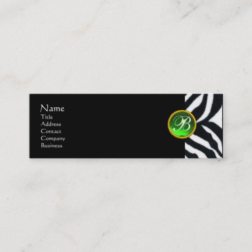 EMERALD GREEN BLACK WHITE ZEBRA FUR MONOGRAM MINI BUSINESS CARD