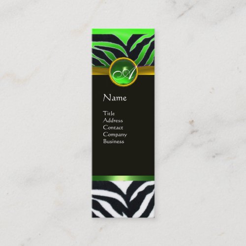 EMERALD GREEN BLACK WHITE ZEBRA FUR MONOGRAM MINI BUSINESS CARD