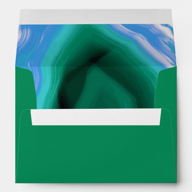 Emerald green, blue agate and initials wedding envelope (Back (Bottom))