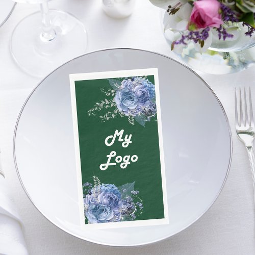 Emerald green blue florals business logo paper guest towels