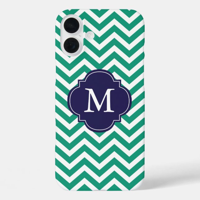 Emerald Green & Blue Zigzags Pattern Monogram Case-Mate iPhone Case (Back)