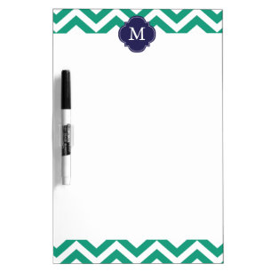Emerald Green & Blue Zigzags Pattern Monogram Dry-Erase Board