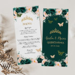 Emerald Green Blush Floral Twins Birthday Menu<br><div class="desc">Personalize this chic menu card easily and quickly, simply press the customise it button to further re-arrange and format the style and placement of the text. Double sided. Perfect for Quinceañera, Sweet 16, 18th Birthday, Princess Party, Baptism / Christening and more occasion! Matching items available in store! (c) The Happy...</div>