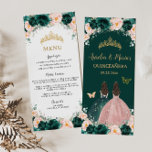 Emerald Green Blush Floral Twins Quinceañera Menu<br><div class="desc">Personalize this chic menu card easily and quickly, simply press the customise it button to further re-arrange and format the style and placement of the text. Double sided. Perfect for Quinceañera, Sweet 16, 18th Birthday, Princess Party, Baptism / Christening and more occasion! Matching items available in store! (c) The Happy...</div>