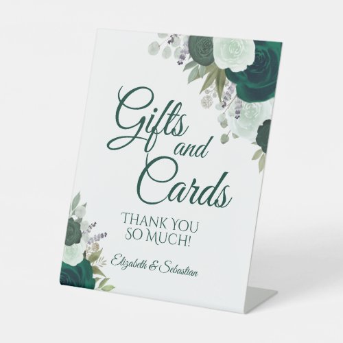 Emerald Green Boho Floral Gifts  Cards Wedding Pedestal Sign