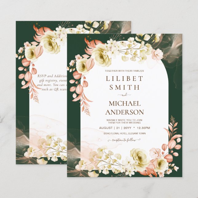 Emerald Green Boho Floral Wedding (Front/Back)