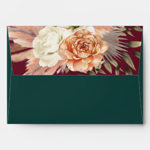 Emerald Green Boho Floral Wedding Envelope