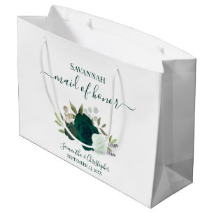 Emerald Green Boho Roses Wedding Maid of Honor Large Gift Bag