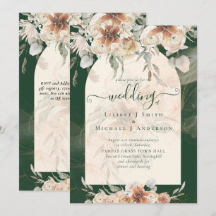 Emerald Green BOHO Terracotta Floral Wedding Invitation