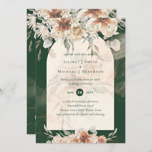 Emerald Green BOHO Terracotta Floral Wedding Invitation