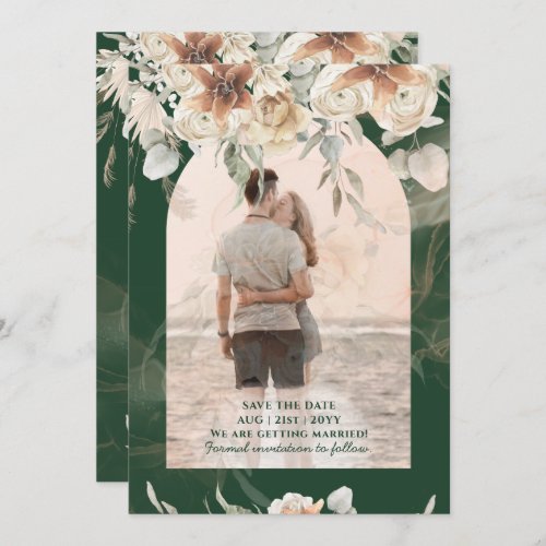 Emerald Green BOHO Terracotta Floral Wedding Save The Date