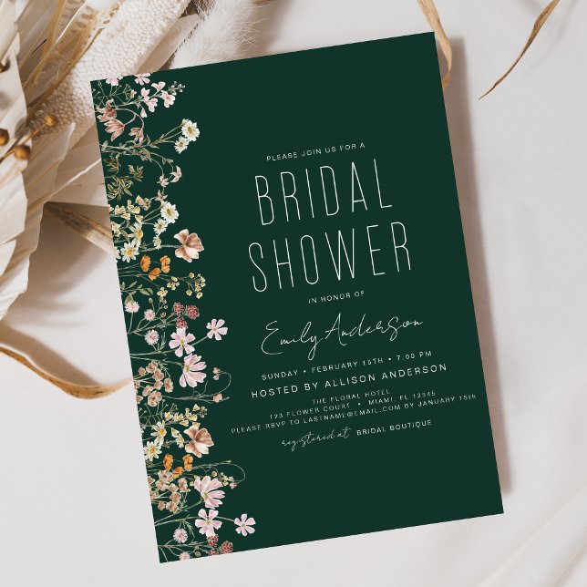 Emerald Green Boho Wildflower Bridal Shower  Invitation (Creator Uploaded)