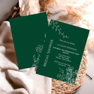 Emerald green boho Wildflower bridal shower Invitation