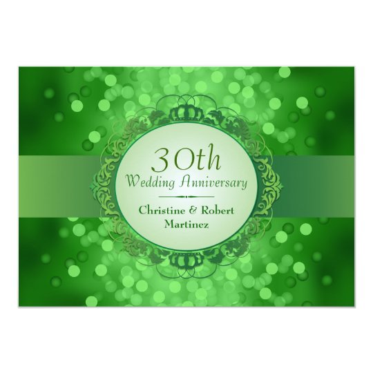 Emerald Green Bokeh 30th Anniversary Party Invitation