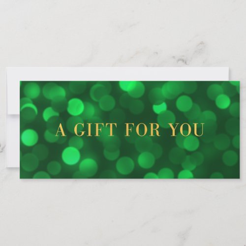 Emerald Green Bokeh Lights Gold Gift Certificate