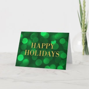 Emerald Green Bokeh Lights Gold Happy Holidays Holiday Card