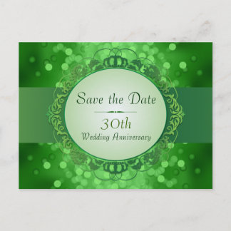 Emerald Green Bokeh Save the Date 30th Anniversary Announcement Postcard