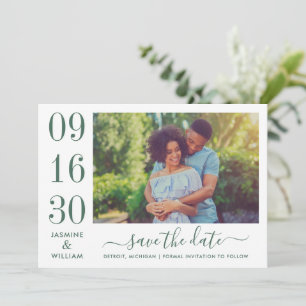 Emerald Green Bold Date Numeral Photo Wedding Save The Date