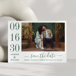 Emerald Green Bold Date Numeral Photo Wedding Save The Date