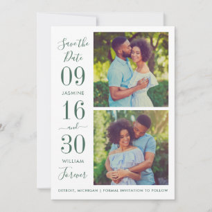 Emerald Green Bold Date Two Photo Forever Wedding Save The Date