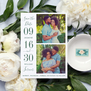 Emerald Green Bold Date Two Photo Forever Wedding Save The Date