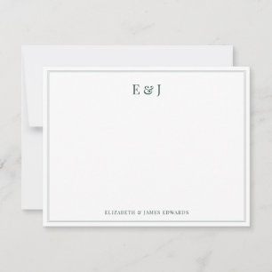 Emerald Green Border Elegant Couple Initials Note Card