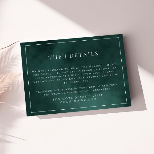 Emerald Green Border Elegant Wedding Details Enclosure Card