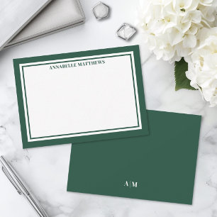 Emerald Green Border Minimalist Monogram Note Card