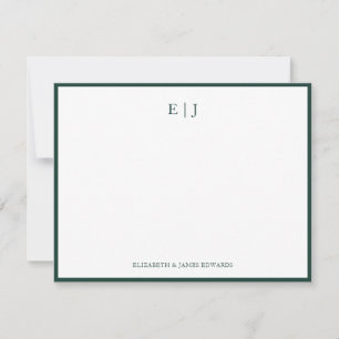 Emerald Green Border Simple Couple Monogram Note Card