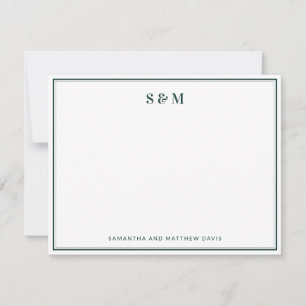 Emerald Green Border Simple Elegant Monogram Note Card