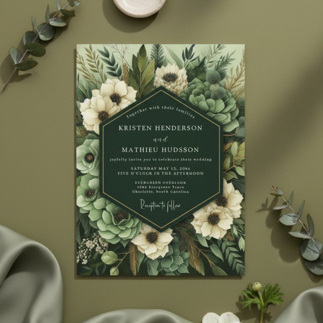 Emerald Green Botanical Bloom Wedding Invitation (Creator Uploaded)