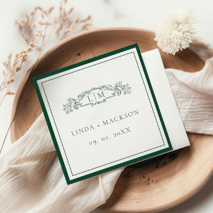 Emerald Green botanical crest monogram wedding Napkins