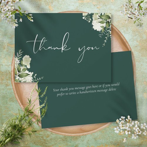 Emerald Green Botanical Floral Elegant Script Thank You Card