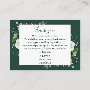 Emerald Green Botanical Floral Wedding Thank You Place Card