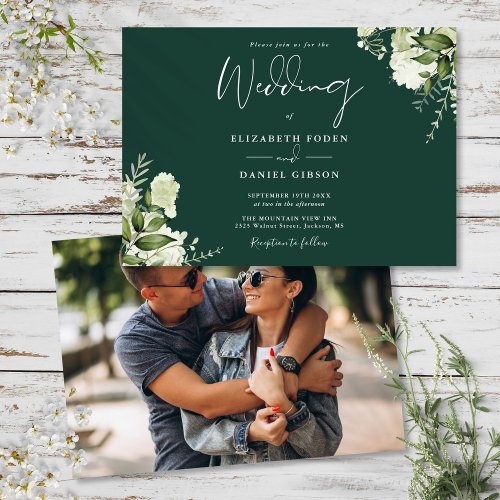  Emerald Green Botanical Greenery Photo Wedding  Invitation