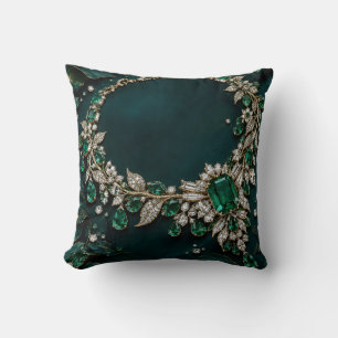 Emerald Green Botanical Jewel Ornament Throw Pillow