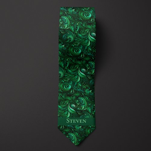Emerald Green Botanical Monogram Neck Tie