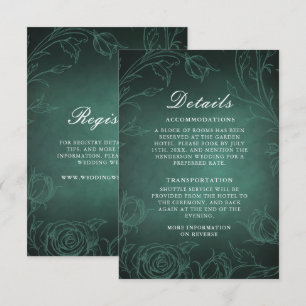 Emerald Green Botanical Rose Garden Wedding Detail Enclosure Card