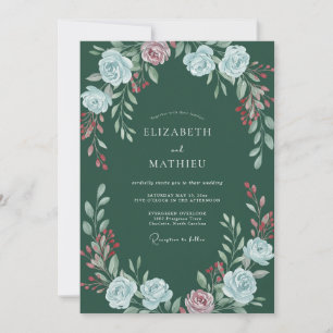 Emerald Green Botanical Watercolor Wedding Invitation