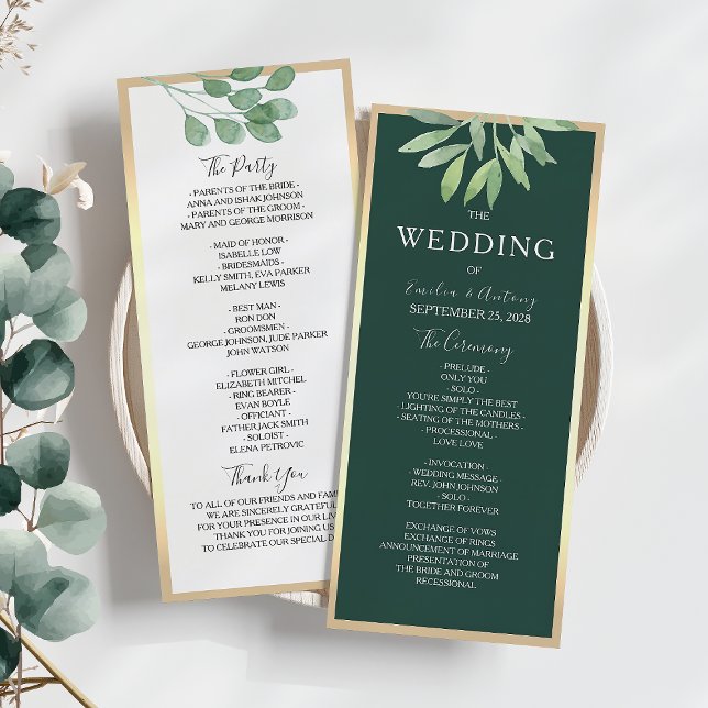 Emerald Green Botanical Wedding Program (Creator Uploaded)