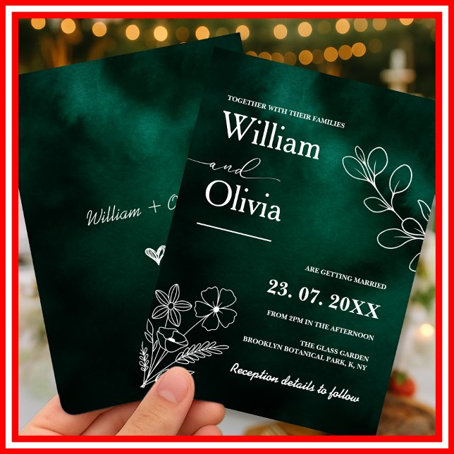 Emerald Green Botanical Wildflowers Floral Wedding Invitation (Creator Uploaded)