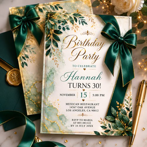 Emerald Green Bow 30th Birthday Invitation
