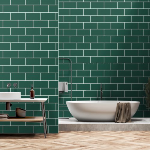 Emerald Green Bricks Pattern Minimalist Wallpaper