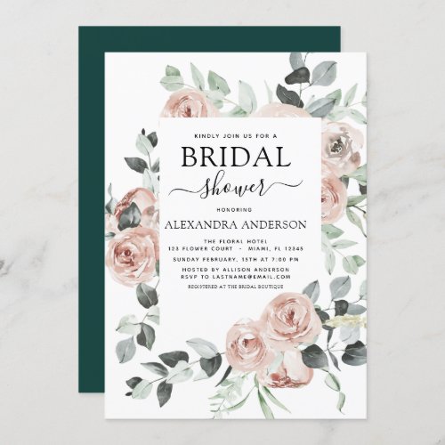 Emerald Green Bridal Shower Floral Greenery Invitation