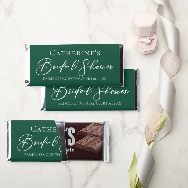 Emerald Green Bridal Shower Personalized Hershey Bar Favors (Front)