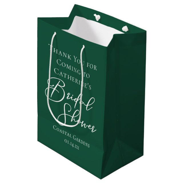 Emerald Green Bridal Shower Personalized Medium Gift Bag (Front Angled)