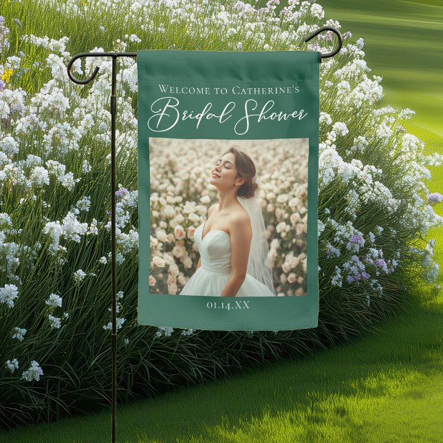 Emerald Green Bridal Shower Personalized Photo Garden Flag (Creator Uploaded)